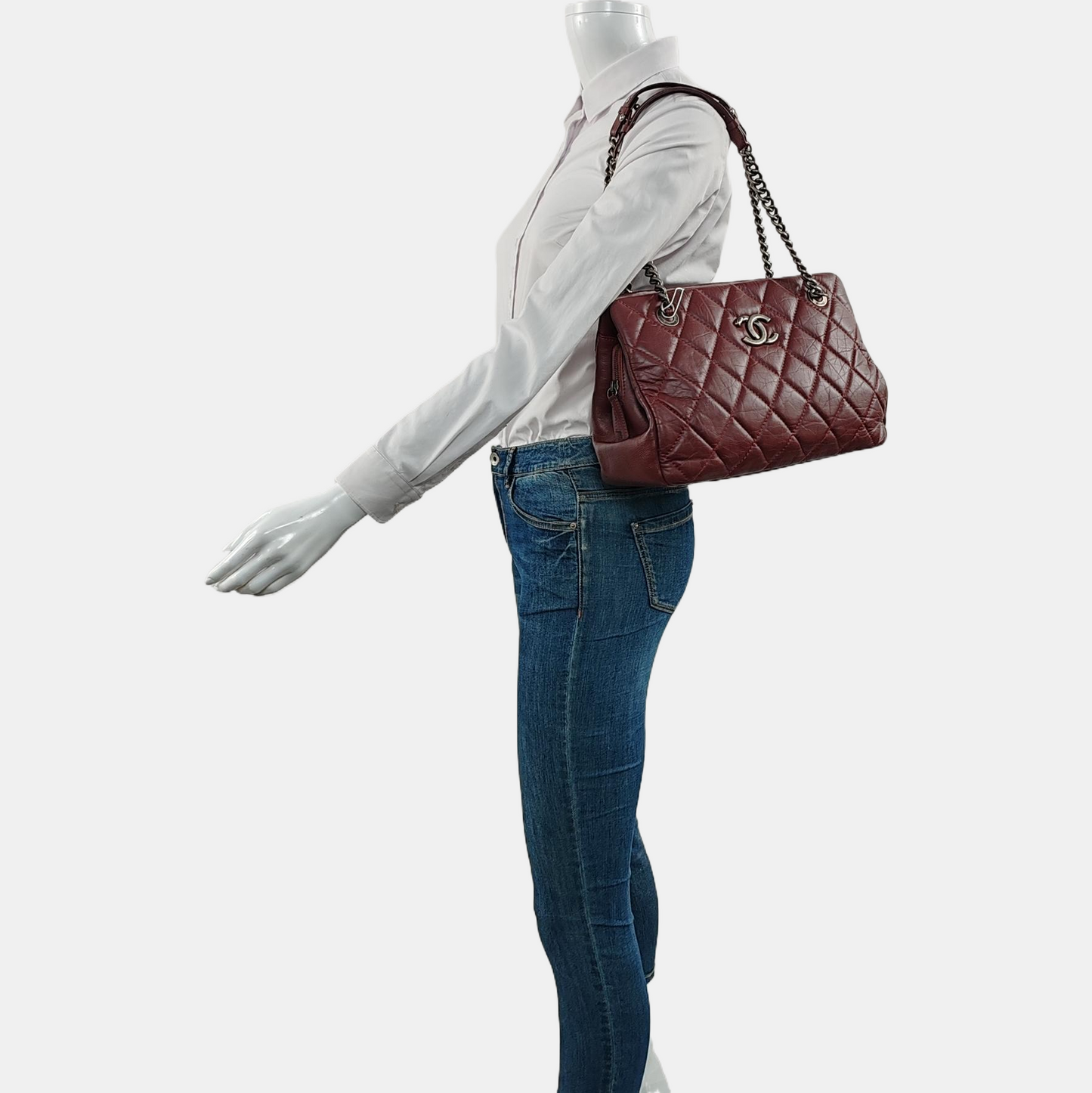 CHANEL CC TIMELESS SOFT Burgundy Leather Quilted Shoulder Bag with Nickel Hardware-(SKU)-965390828