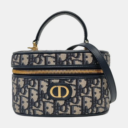 DIOR 30 Montaigne Mini Blue Canvas Monogram Embroidered Shoulder Bag Crossbody Handbag Gold Hardware Removable Strap-(SKU)-965602626