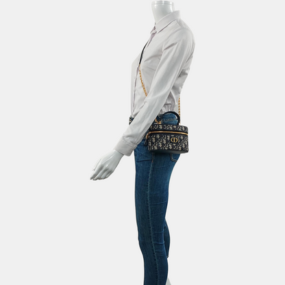 DIOR 30 Montaigne Mini Blue Canvas Monogram Embroidered Shoulder Bag Crossbody Handbag Gold Hardware Removable Strap-(SKU)-965602626