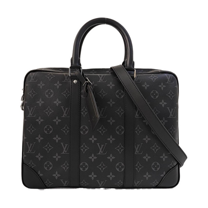 LOUIS VUITTON PORTFOLIO Small size black coated canvas monogram shoulder bag crossbody bag handbag with silver hardware and removable shoulder strap-(SKU)-965586116