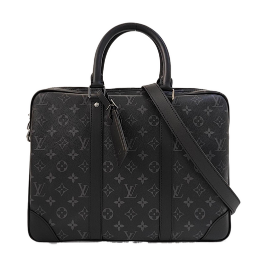 LOUIS VUITTON PORTFOLIO Small size black coated canvas monogram shoulder bag crossbody bag handbag with silver hardware and removable shoulder strap-(SKU)-965586116