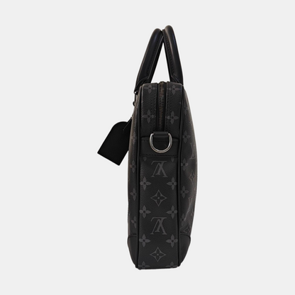 LOUIS VUITTON PORTFOLIO Small size black coated canvas monogram shoulder bag crossbody bag handbag with silver hardware and removable shoulder strap-(SKU)-965586116