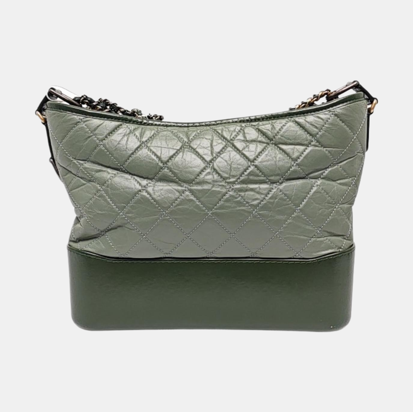 CHANEL GABRIELLE Medium Green Leather Quilted Single Shoulder Bag 24 Clasp Golden Hardware Removable Strap-(SKU)-965602113