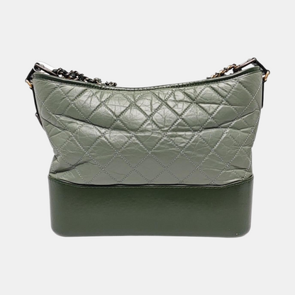 CHANEL GABRIELLE Medium Green Leather Quilted Single Shoulder Bag 24 Clasp Golden Hardware Removable Strap-(SKU)-965602113