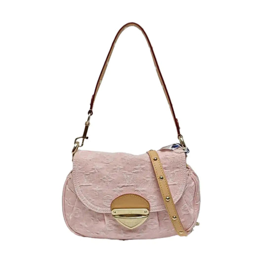 LOUIS VUITTON SUNSET Pink Denim Monogram Single Shoulder Bag with Gold Hardware 2 Removable Shoulder Straps Accessories Included-(SKU)-965274379