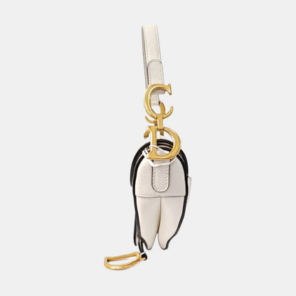 DIOR Saddle Mini White Calfskin Monogrammed Saddle Bag, Shoulder Bag, Handbag with Gold Hardware, Detachable Strap-(SKU)-965570201