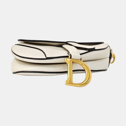 DIOR Saddle Mini White Calfskin Monogrammed Saddle Bag, Shoulder Bag, Handbag with Gold Hardware, Detachable Strap-(SKU)-965570201