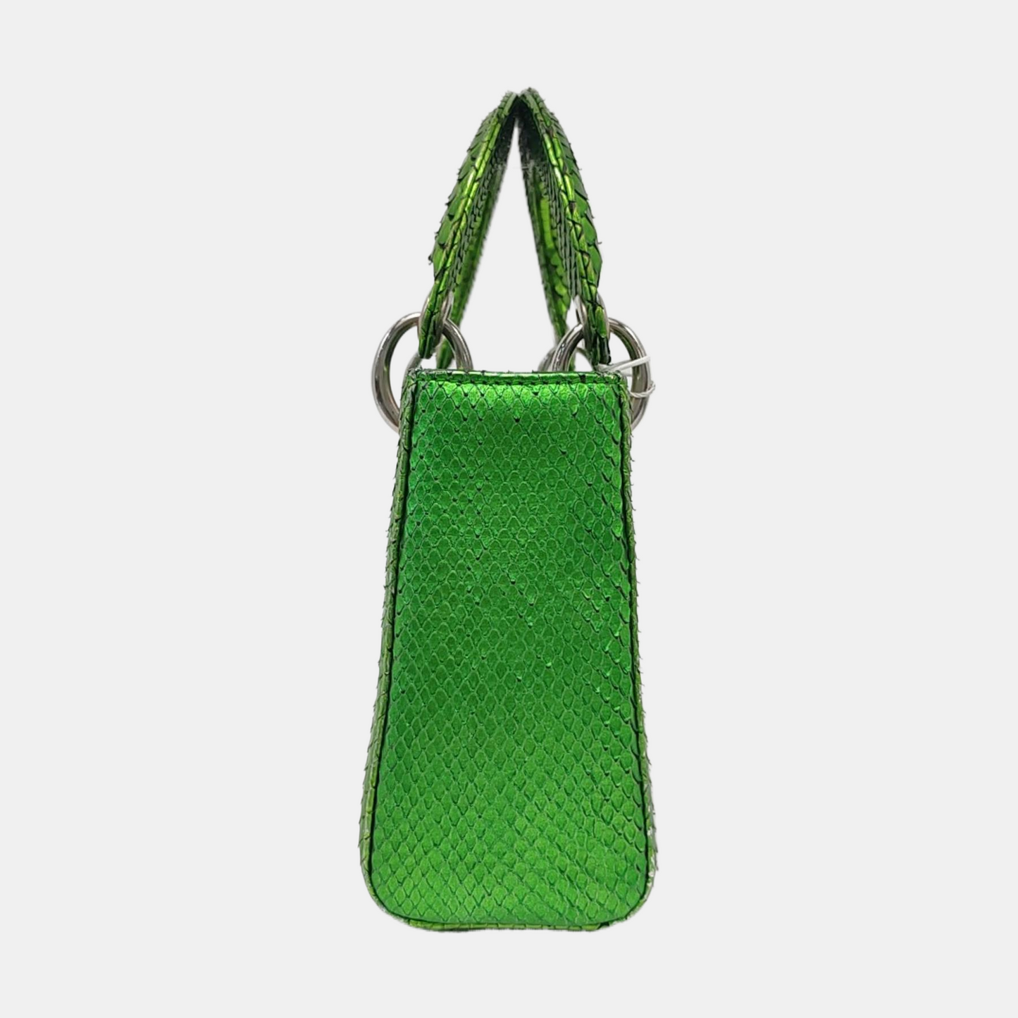 DIOR Lady Dior Mini Green Snake Skin Matelassé Shoulder Bag Handbag Crossbody Bag Silver Hardware Removable Strap-(SKU)-965435914