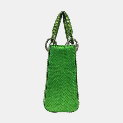 DIOR Lady Dior Mini Green Snake Skin Matelassé Shoulder Bag Handbag Crossbody Bag Silver Hardware Removable Strap-(SKU)-965435914