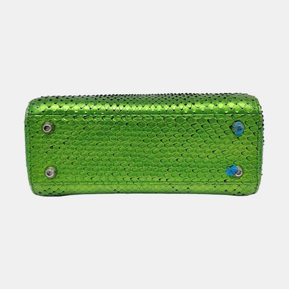 DIOR Lady Dior Mini Green Snake Skin Matelassé Shoulder Bag Handbag Crossbody Bag Silver Hardware Removable Strap-(SKU)-965435914