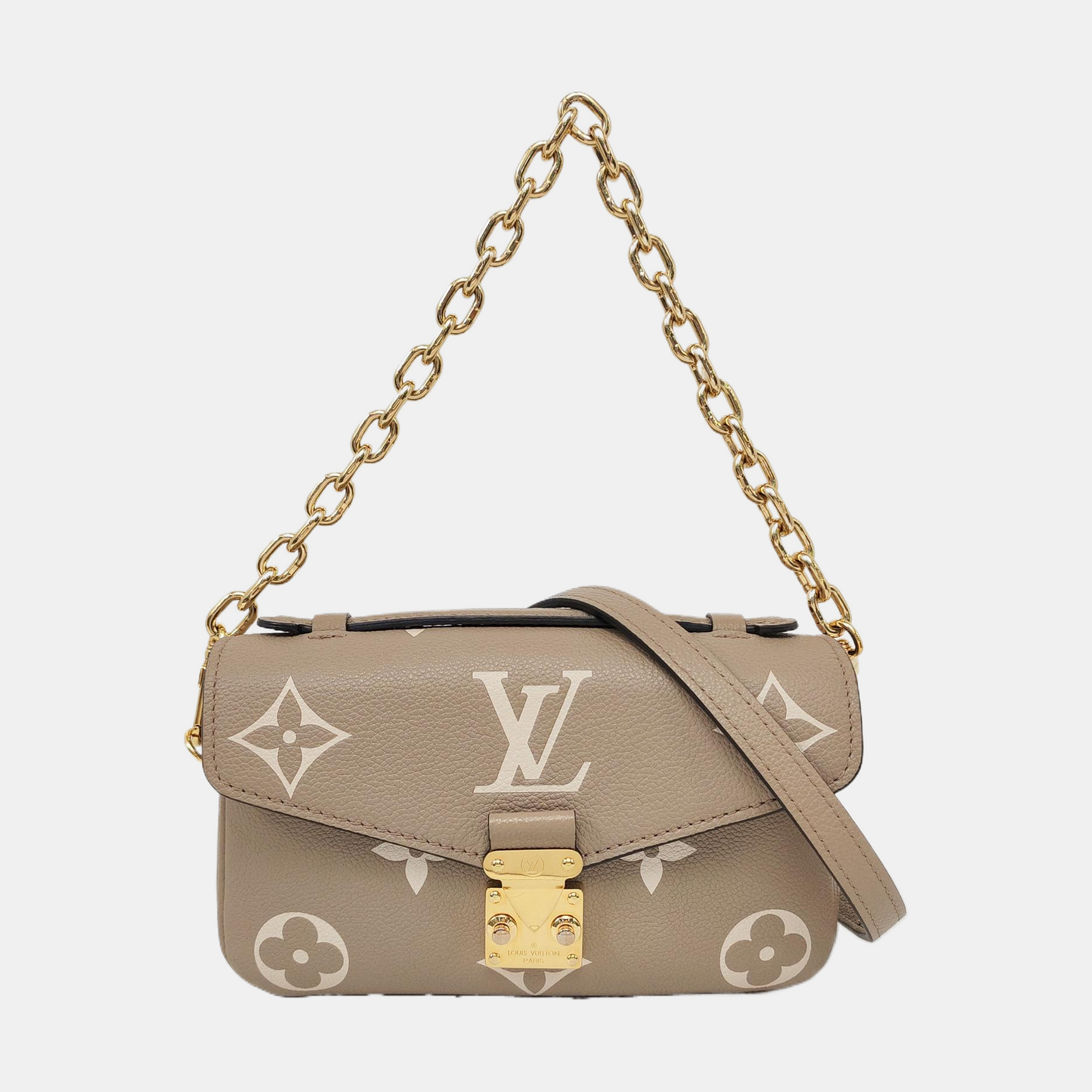 LOUIS VUITTON MÉTIS EAST WEST Elephant Grey Leather Monogram Embossed Messenger Bag Shoulder Bag Tote Bag Golden Hardware 2 Removable Shoulder Straps-(SKU)-965421523