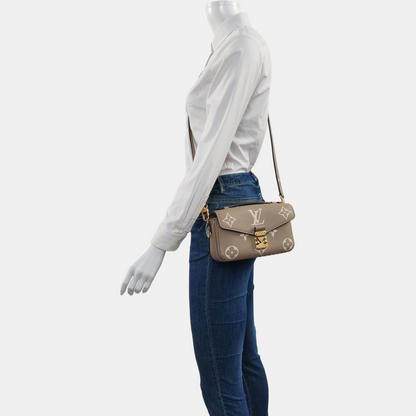 LOUIS VUITTON MÉTIS EAST WEST Elephant Grey Leather Monogram Embossed Messenger Bag Shoulder Bag Tote Bag Golden Hardware 2 Removable Shoulder Straps-(SKU)-965421523