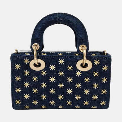 DIOR Lady D-Joy Super Mini Blue Denim Embroidered Crossbody Shoulder Bag Tote Bag Golden Hardware 2 Removable Shoulder Straps Complete Accessories-(SKU)-965662345