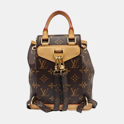 LOUIS VUITTON MONTSOURIS BB brown coated canvas Monogram backpack gold hardware 2 removable shoulder straps complete accessories-(SKU)-965720773