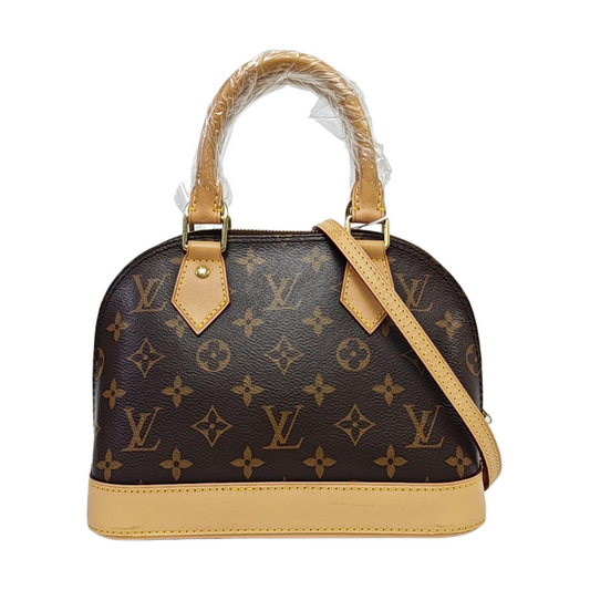LOUIS VUITTON ALMA BB Brown Coated Canvas Monogram Vernis Shell Bag Single Shoulder Bag Tote Bag Crossbody Bag Gold Hardware Removable Shoulder Strap-(SKU)-963383316