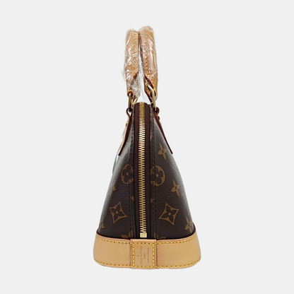 LOUIS VUITTON ALMA BB Brown Coated Canvas Monogram Vernis Shell Bag Single Shoulder Bag Tote Bag Crossbody Bag Gold Hardware Removable Shoulder Strap-(SKU)-963383316