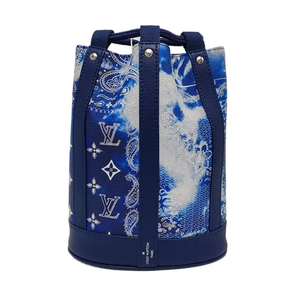 LOUIS VUITTON RANDONÉE Blue Coated Canvas Monogram Backpack with Silver Hardware and Detachable Strap, Complete Accessories-(SKU)-965562189