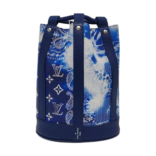 LOUIS VUITTON RANDONÉE Blue Coated Canvas Monogram Backpack with Silver Hardware and Detachable Strap, Complete Accessories-(SKU)-965562189