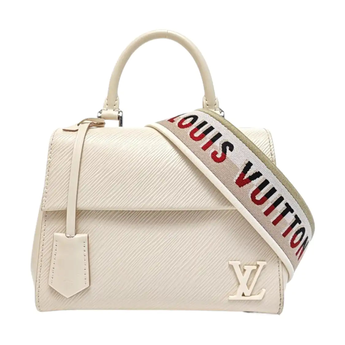 LOUIS VUITTON CLUNY Mini Beige EPI Leather Crinkle Cluny Crossbody Bag Handbag Shoulder Bag Silver Hardware Removable Strap Full Accessories-(SKU)-965650652
