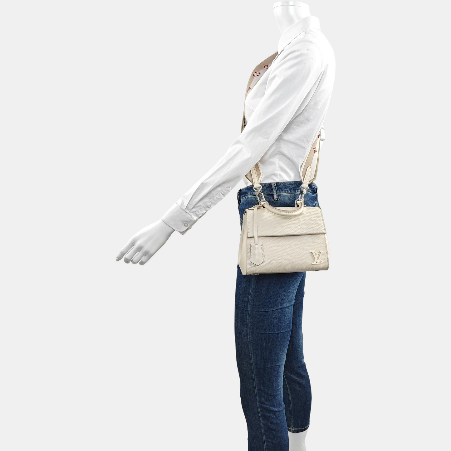 LOUIS VUITTON CLUNY Mini Beige EPI Leather Crinkle Cluny Crossbody Bag Handbag Shoulder Bag Silver Hardware Removable Strap Full Accessories-(SKU)-965650652