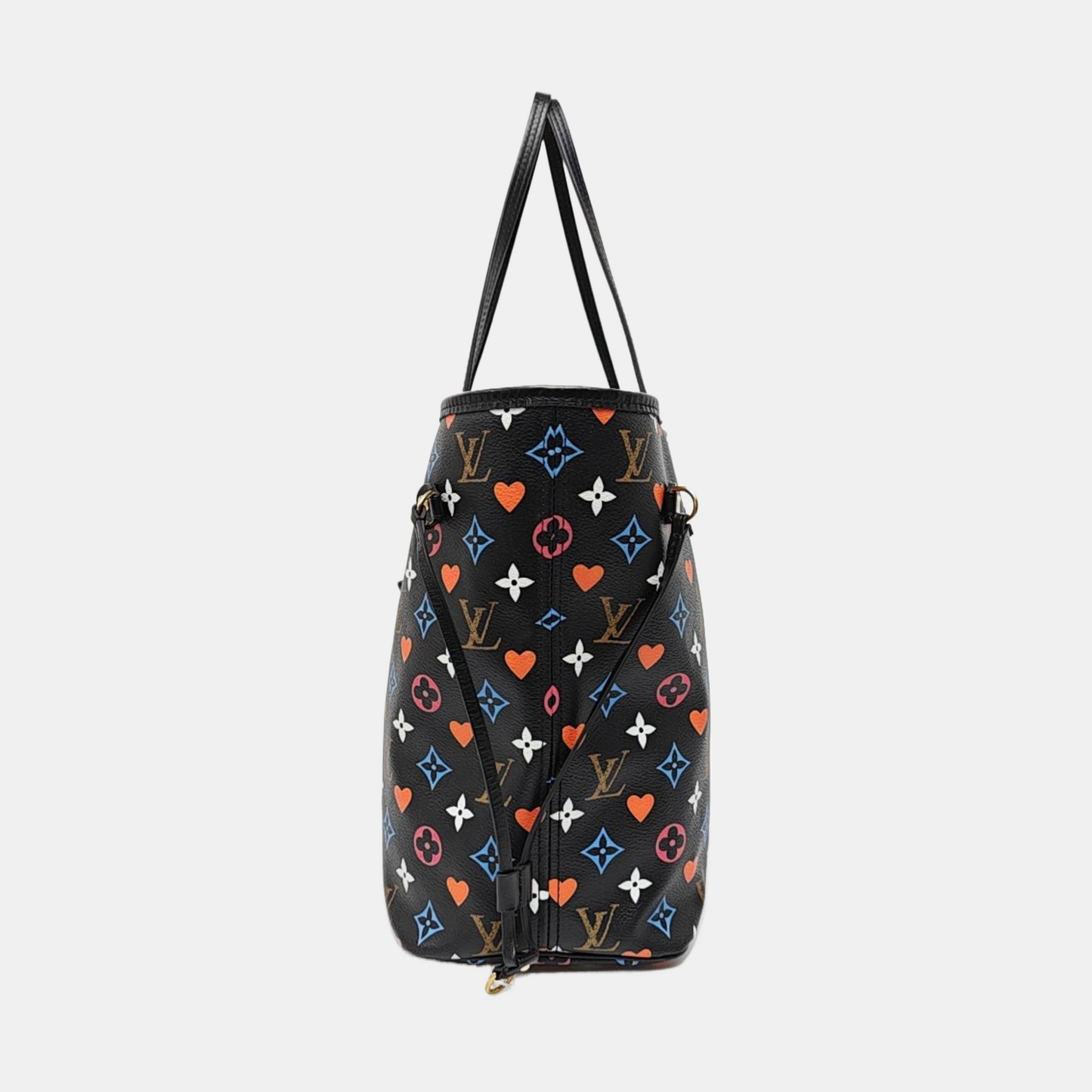 LOUIS VUITTON NEVERFULL Medium Black Coated Canvas Monogram Shopping Tote Shoulder Bag Tote Bag Gold Hardware Pockets-(SKU)-965551078