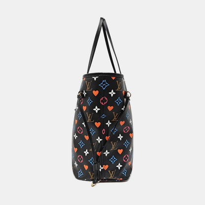 LOUIS VUITTON NEVERFULL Medium Black Coated Canvas Monogram Shopping Tote Shoulder Bag Tote Bag Gold Hardware Pockets-(SKU)-965551078