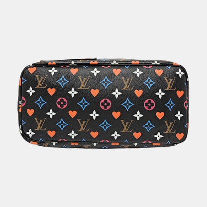 LOUIS VUITTON NEVERFULL Medium Black Coated Canvas Monogram Shopping Tote Shoulder Bag Tote Bag Gold Hardware Pockets-(SKU)-965551078