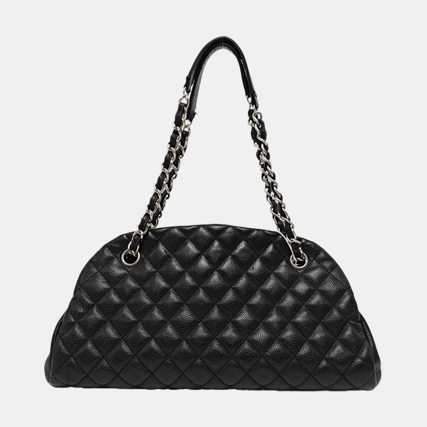 CHANEL JUST MADEMOISELLE Black Calfskin Quilted Monogram Shoulder Bag Tote Bag Silver Hardware 15 Clasp-(SKU)-965696016