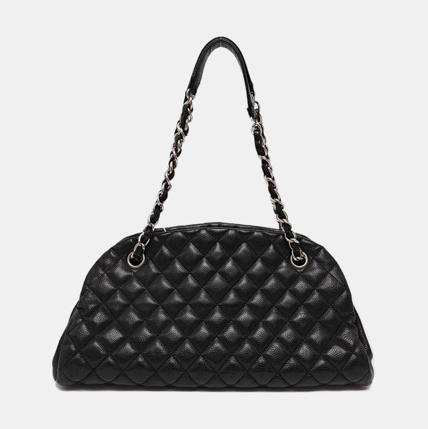 CHANEL JUST MADEMOISELLE Black Calfskin Quilted Monogram Shoulder Bag Tote Bag Silver Hardware 15 Clasp-(SKU)-965696016