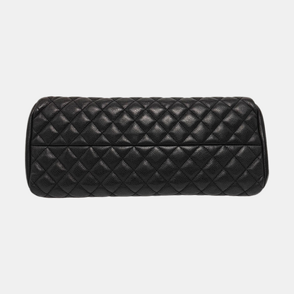 CHANEL JUST MADEMOISELLE Black Calfskin Quilted Monogram Shoulder Bag Tote Bag Silver Hardware 15 Clasp-(SKU)-965696016