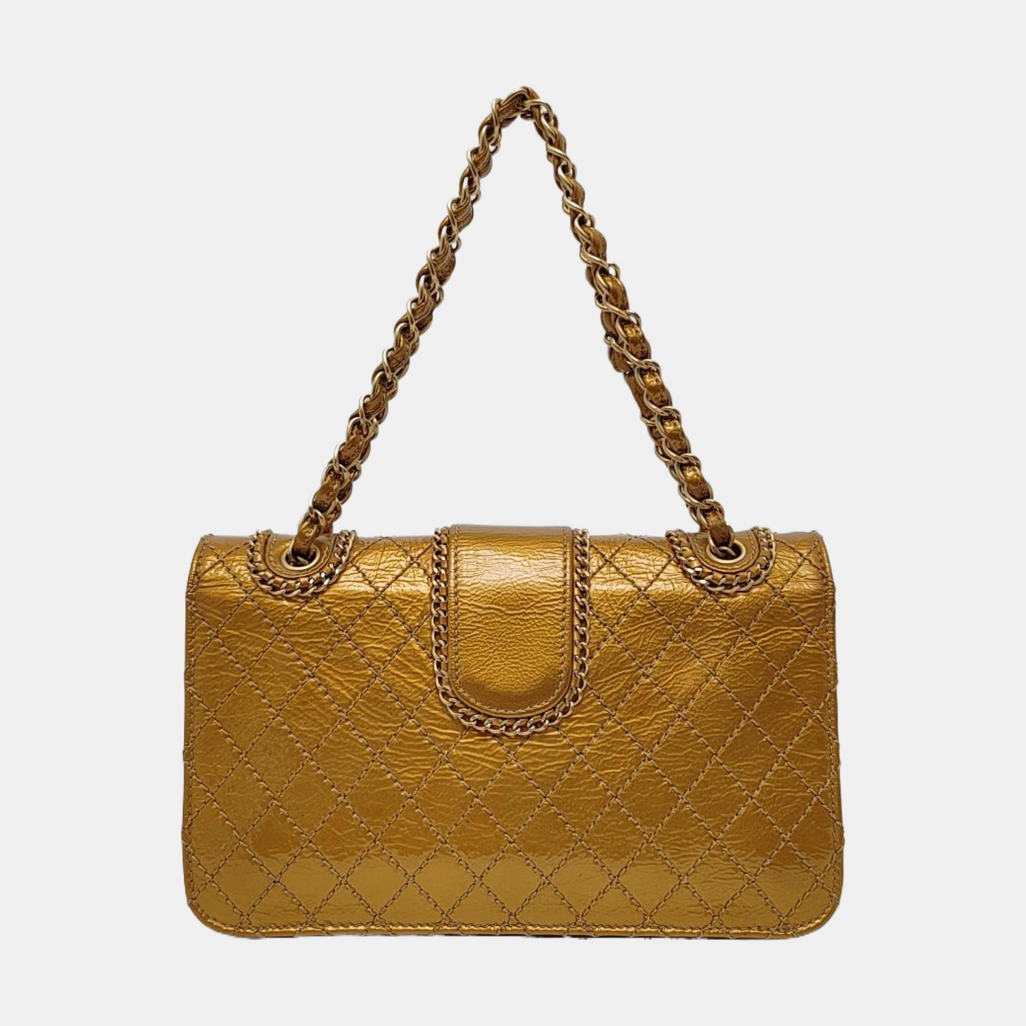 CHANEL MADISON Yellow Patent Leather Quilted Shoulder Bag, Gold Hardware, 11 Compartments-(SKU)-965813701