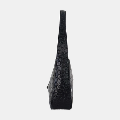 YSL LE 5 À 7 Black Calf Leather Crocodile Embossed Handbag Single Shoulder Bag Golden Hardware-(SKU)-965773000
