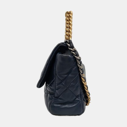 CHANEL CHANEL 19 Large Size Blue Lambskin Diamond Quilted Single Shoulder Bag Tote with Gold, Silver, Ruthenium Hardware 30 Compartments-(SKU)-965310361