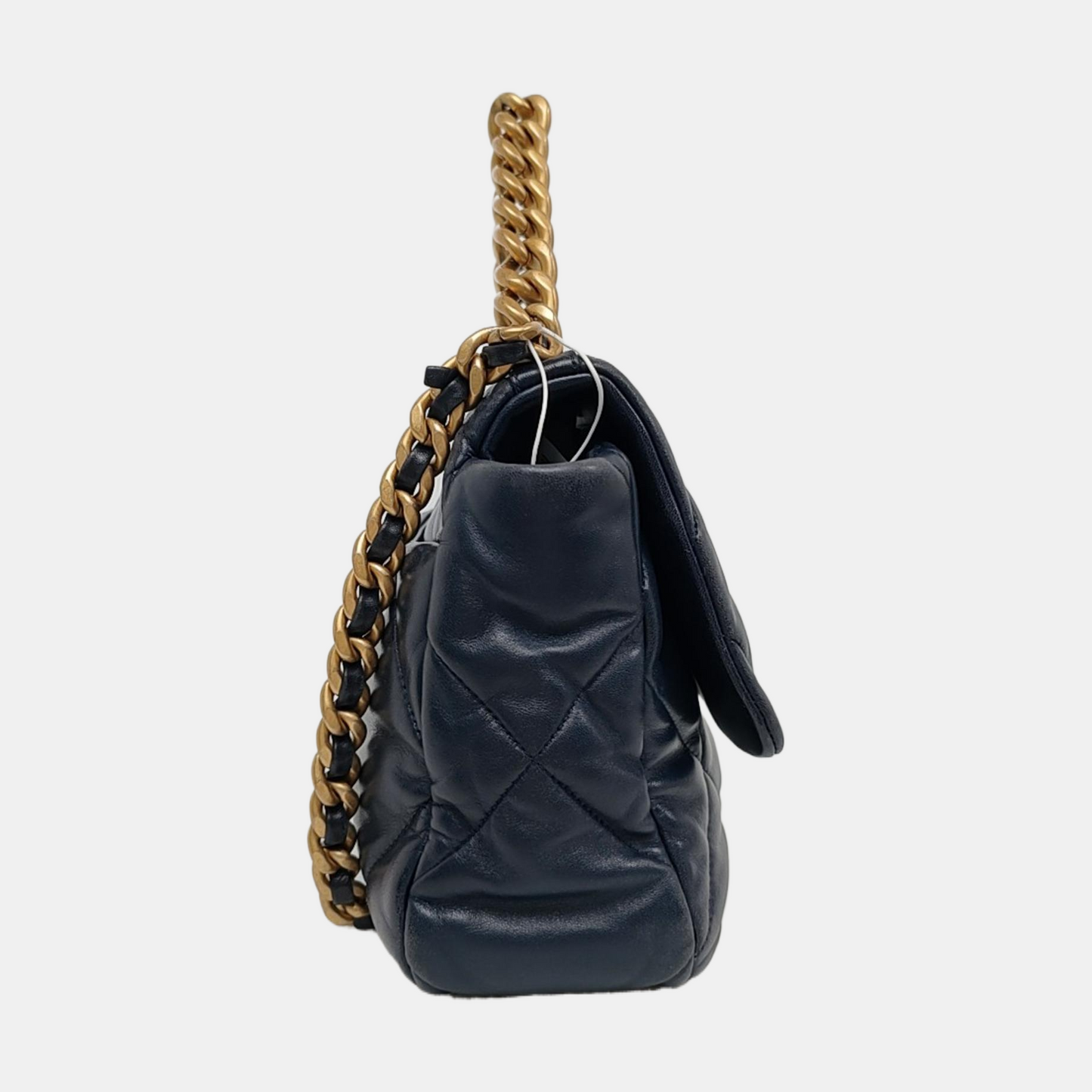 CHANEL CHANEL 19 Large Size Blue Lambskin Diamond Quilted Single Shoulder Bag Tote with Gold, Silver, Ruthenium Hardware 30 Compartments-(SKU)-965310361