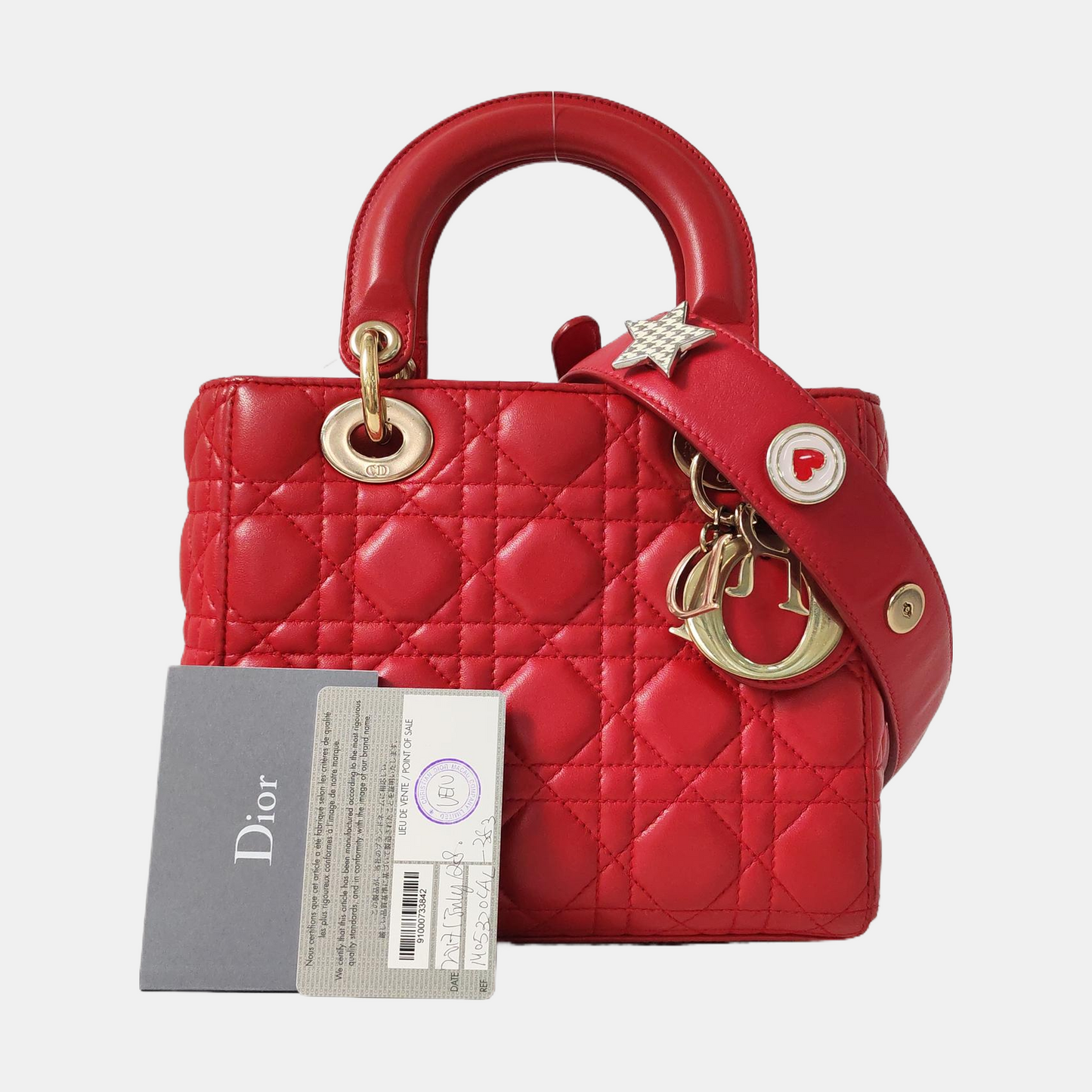 DIOR Lady Dior Small Red Lambskin Quilted Cannage Diagonal Shoulder Bag with Detachable Strap-(SKU)-965676680