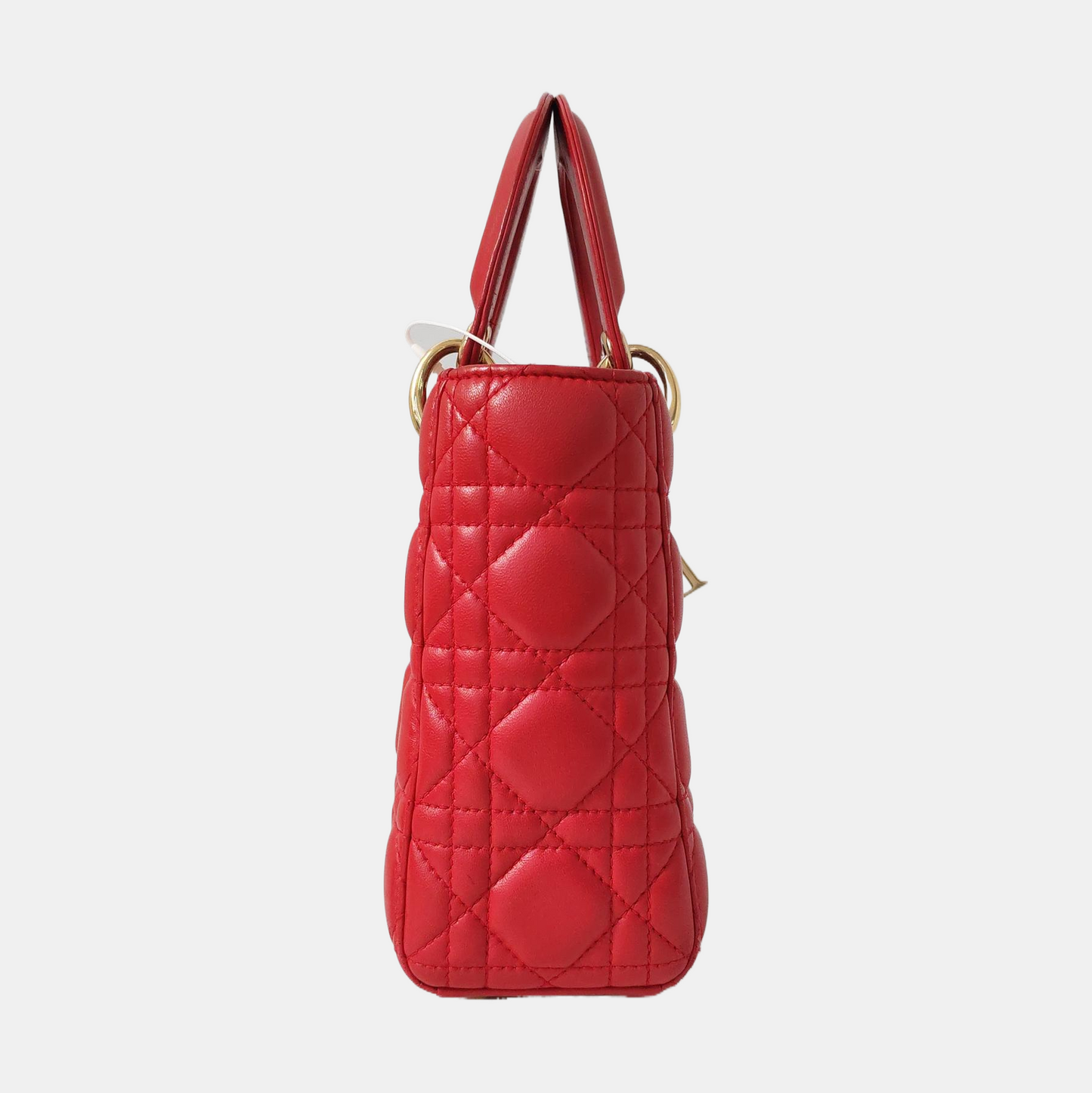 DIOR Lady Dior Small Red Lambskin Quilted Cannage Diagonal Shoulder Bag with Detachable Strap-(SKU)-965676680