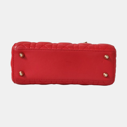 DIOR Lady Dior Small Red Lambskin Quilted Cannage Diagonal Shoulder Bag with Detachable Strap-(SKU)-965676680