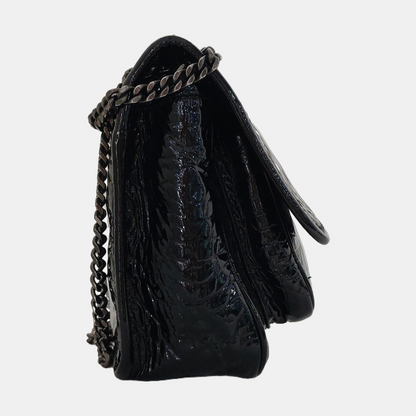 YSL NIKI Small Size Black Patent Leather Crocodile Embossed Single Shoulder Bag Crossbody Bag Palladium Hardware-(SKU)-965692565