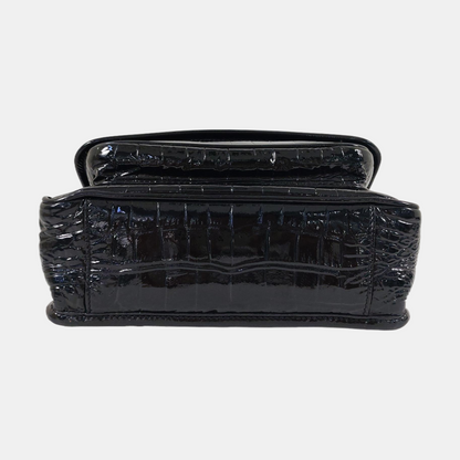 YSL NIKI Small Size Black Patent Leather Crocodile Embossed Single Shoulder Bag Crossbody Bag Palladium Hardware-(SKU)-965692565