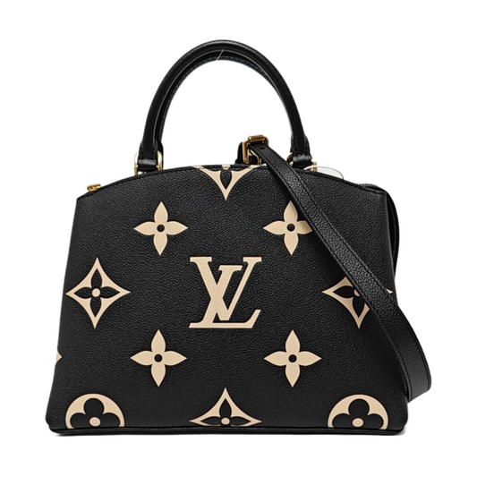 LOUIS VUITTON PALAIS Small Black Leather Monogram Embossed Crossbody Shoulder Bag Handbag Tote Bag Golden Hardware Removable Strap-(SKU)-965877183