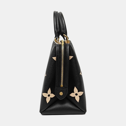 LOUIS VUITTON PALAIS Small Black Leather Monogram Embossed Crossbody Shoulder Bag Handbag Tote Bag Golden Hardware Removable Strap-(SKU)-965877183