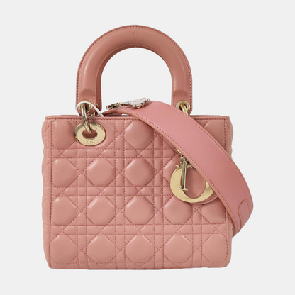DIOR Lady Dior Small Size Pink Lamb Leather Quilted Cannage Bag with Detachable Strap-(SKU)-965734341