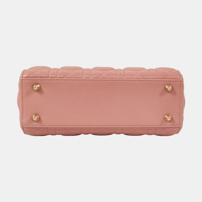 DIOR Lady Dior Small Size Pink Lamb Leather Quilted Cannage Bag with Detachable Strap-(SKU)-965734341