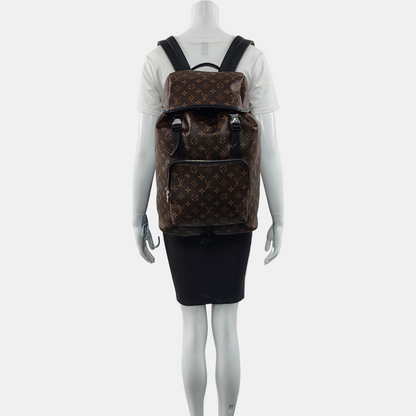 LOUIS VUITTON ZACK Medium Brown Coated Canvas Monogram Backpack Handbag Silver Hardware-(SKU)-965813745