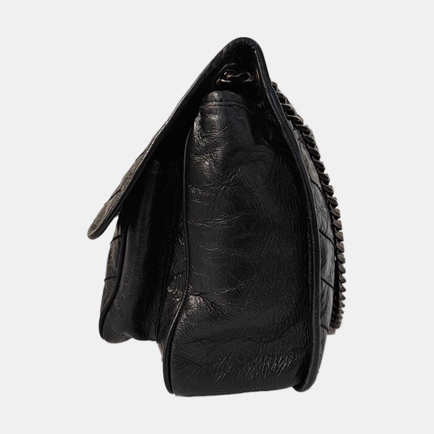 YSL NIKI Medium Size Black Leather Quilted V-Shape Shoulder Bag with Black Ruthenium Hardware-(SKU)-966134744