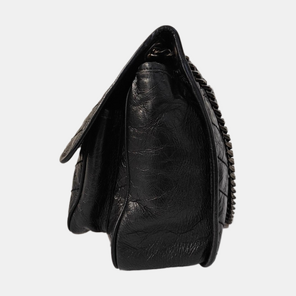 YSL NIKI Medium Size Black Leather Quilted V-Shape Shoulder Bag with Black Ruthenium Hardware-(SKU)-966134744