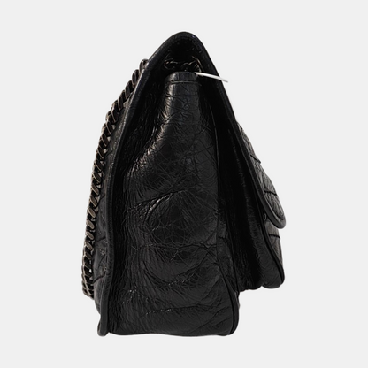 YSL NIKI Medium Size Black Leather Quilted V-Shape Shoulder Bag with Black Ruthenium Hardware-(SKU)-966134744