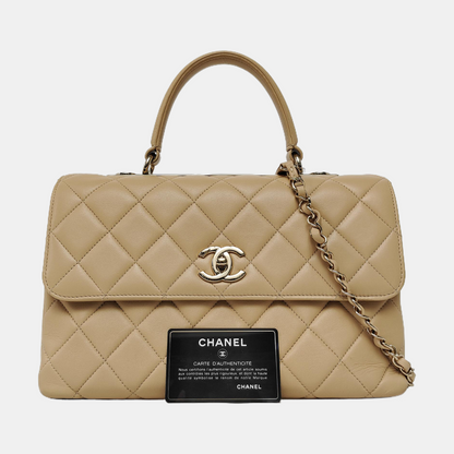 CHANEL TRENDY CC Khaki Lambskin Diamond Quilted Single Shoulder Bag Tote with Gold Hardware 26 Compartments Removable Shoulder Strap-(SKU)-966026838