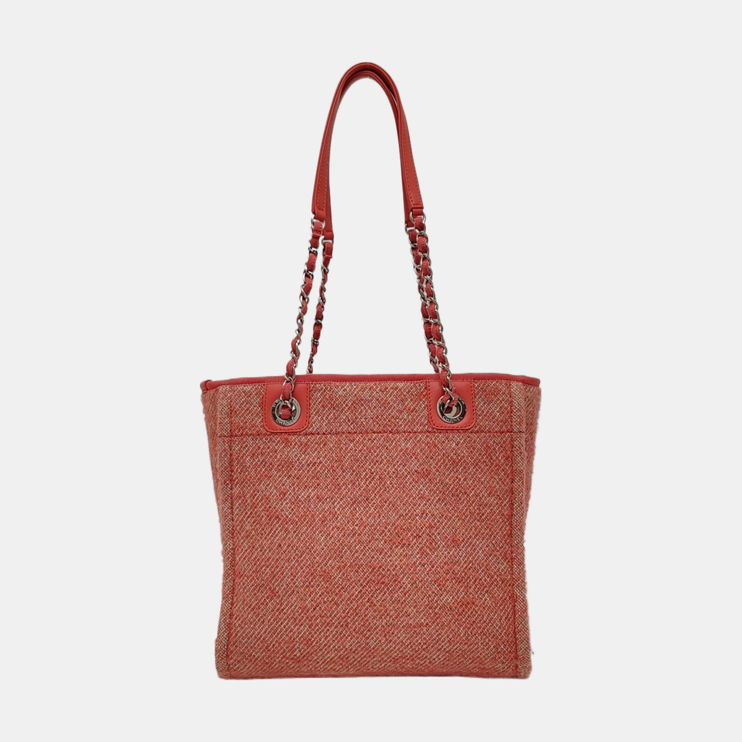 CHANEL DEAUVILLE Red Fabric Jacquard Beach Bag Single Shoulder Bag Tote Bag with Silver Hardware-(SKU)-965966407