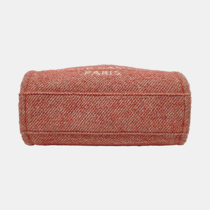 CHANEL DEAUVILLE Red Fabric Jacquard Beach Bag Single Shoulder Bag Tote Bag with Silver Hardware-(SKU)-965966407